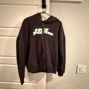 Black Zip-Up Hoodie with White Graphic Hollister